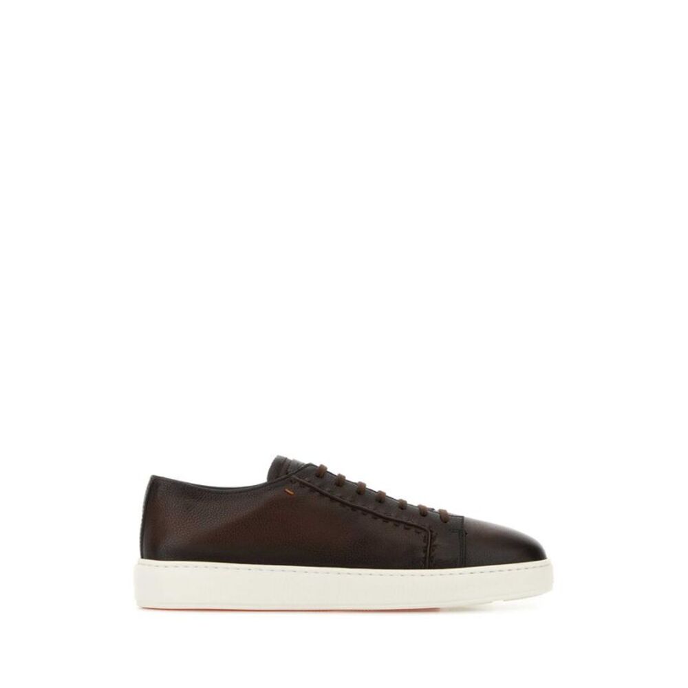 Santoni Men Dark Brown Leather Sneakers